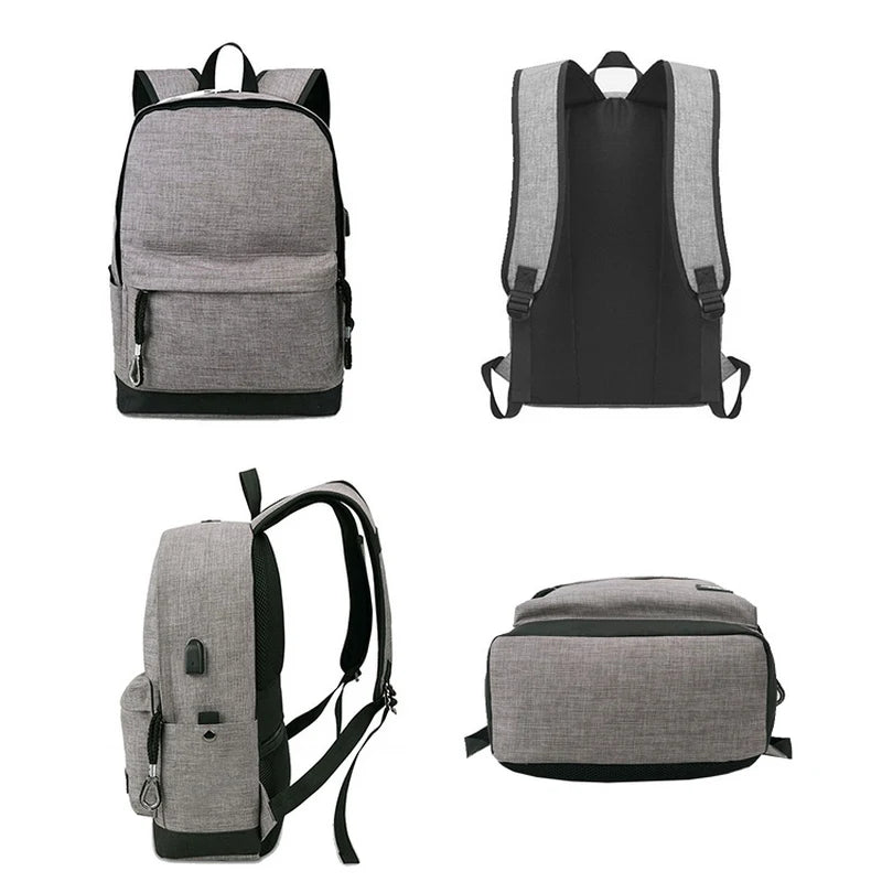 Canvas Backpack Men Casual Back Pack USB High School Bags for Teenagers Boys