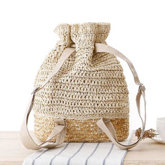 Casual Rattan Women Backpack Bohemian Straw Bag Large Capacity
