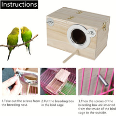 Wooden Bird Breeding Box for Lovebirds Cockatiels Budgies Conures