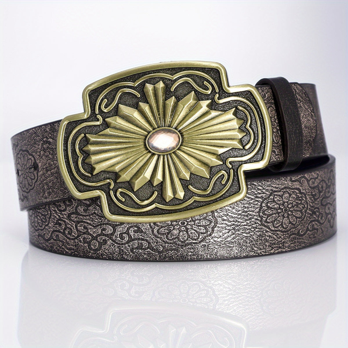 Floral Pattern Buckle Casual Belt for Men