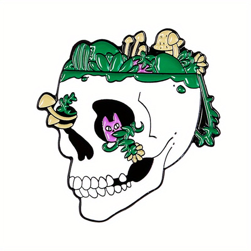Skull Green Mountain Stone Enamel Brooch