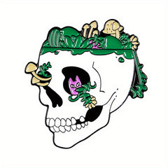 Skull Green Mountain Stone Enamel Brooch
