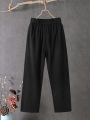 Women's Plus Elastic High Rise Loose Fit Trousers With Pockets