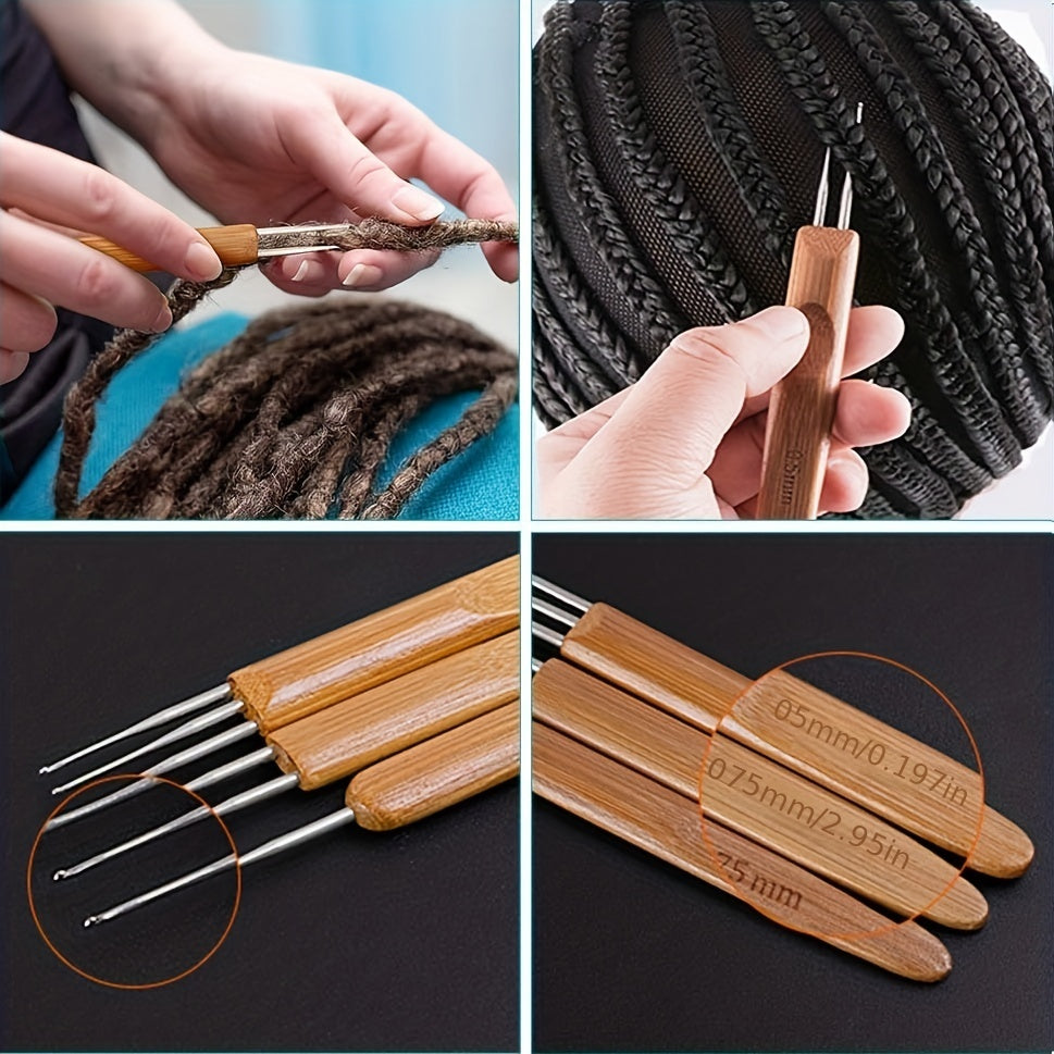 3pcs Long Hair Lock Crochet Knitting Hook Hair Tools 0.75mm 0.5mm