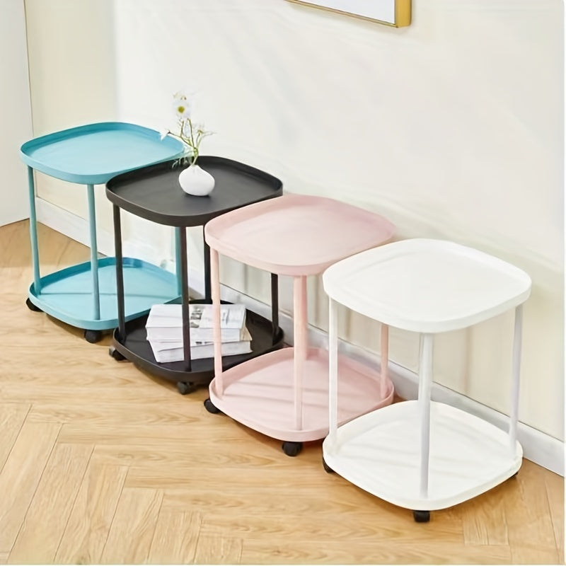 Mobile End Table With Wheels Double Layer Tray Table Bedside Table