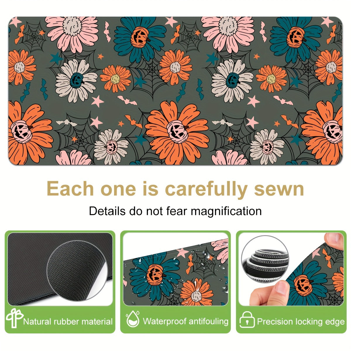 Halloween Skull Pumpkin Ghost Flowers Desk Mat Large Gaming Mousepad