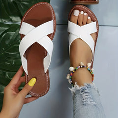 Women's Cross Strap Flat Slippers Open Toe Non Slip Slides