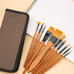 10 Nylon Wool Brush Set With Canvas Bag Watercolor Gouache Acrylic Brush