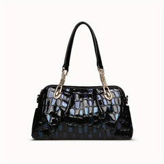 Vintage Crocodile Pattern Shoulder Bag with Detachable Strap