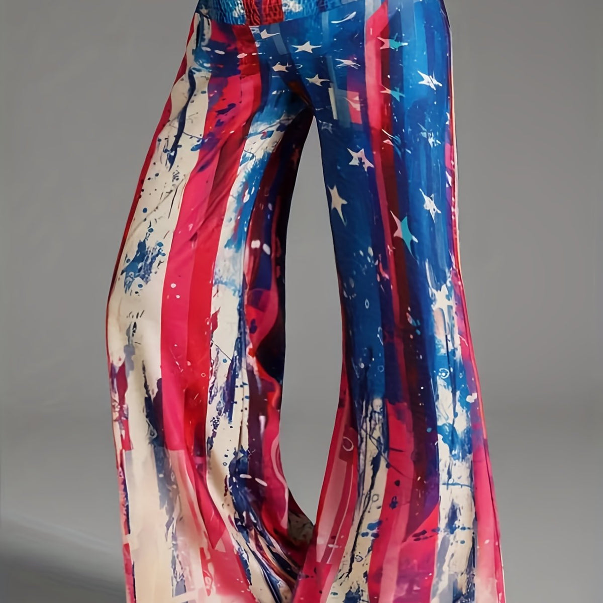  Flag Print Elastic Flared Leg Pants