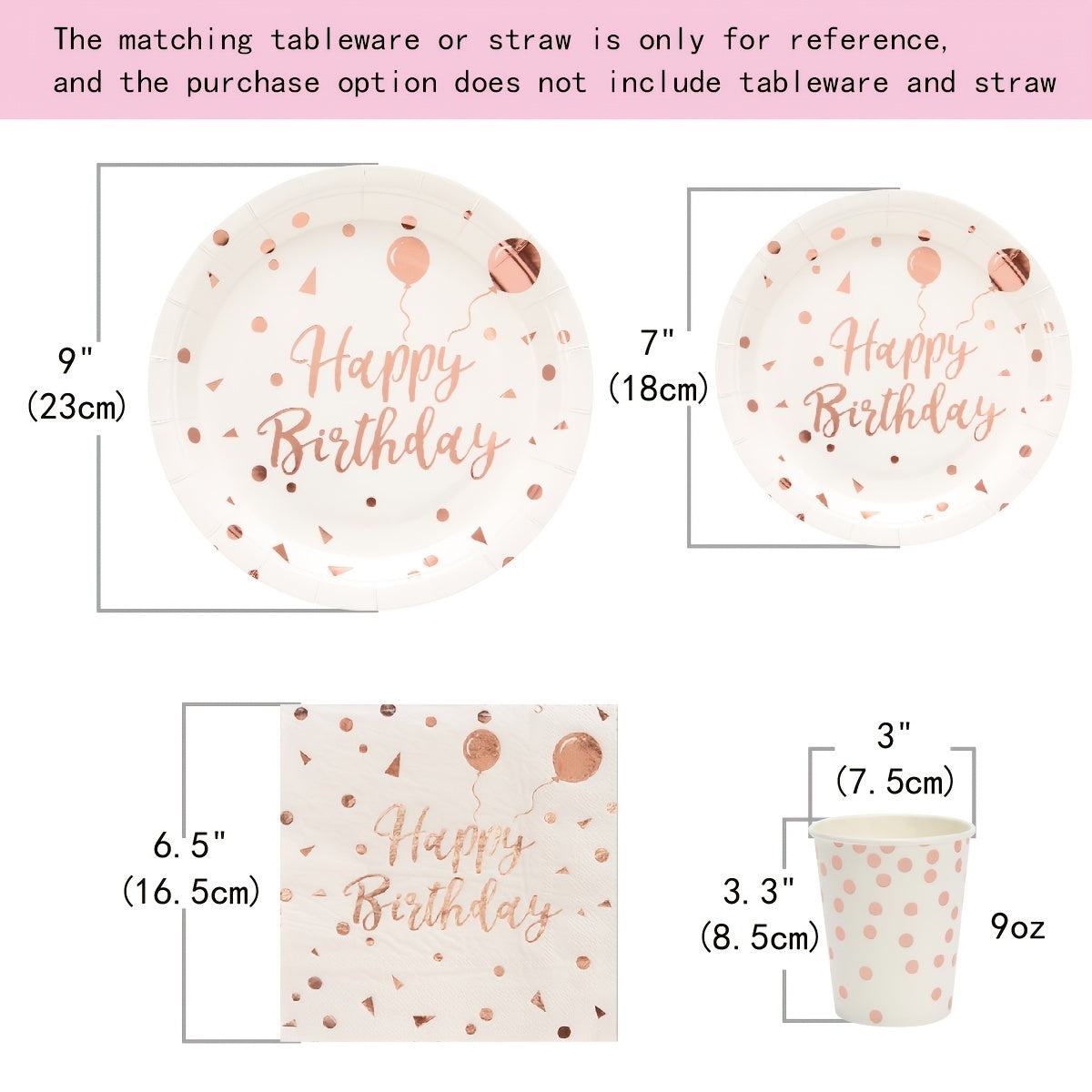 25pcs Happy Birthday Tableware Rose Golden Paper Plates Napkins