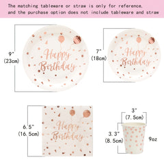 25pcs Happy Birthday Tableware Rose Golden Paper Plates Napkins