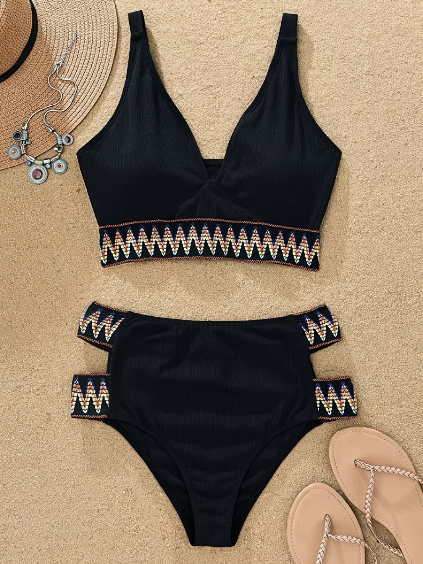  Bikini Set Women's Ribbed Knit Bra &