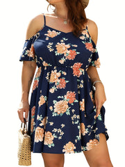  Women's Ditsy Floral Print Cold Shoulder Dress