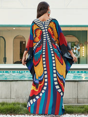  Allover Print Batwing Sleeve Maxi Jalabiya Dress