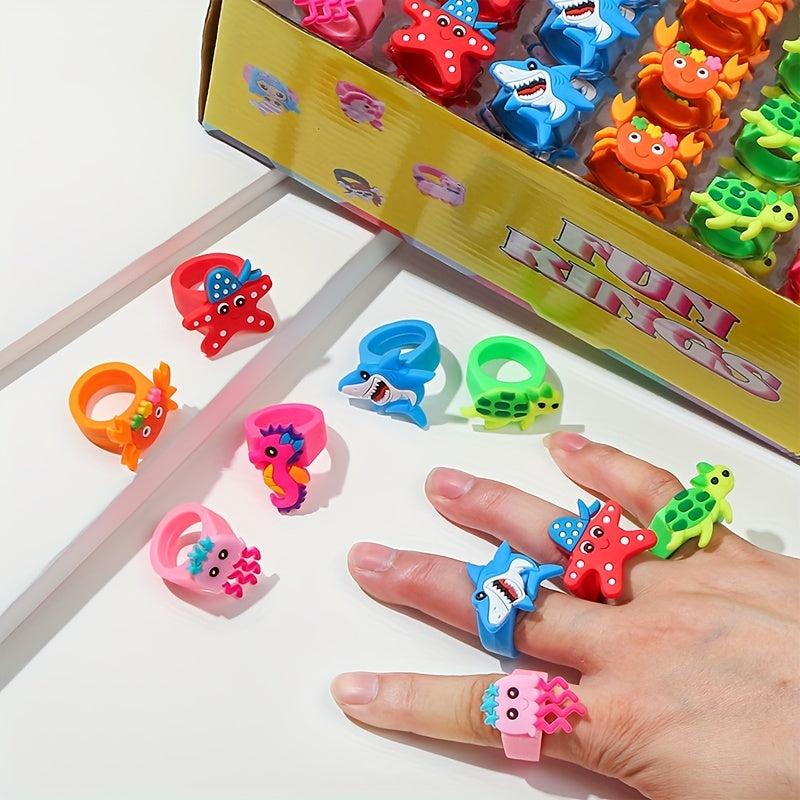 6pcs Ocean Animal Finger Rings Decoration Party Small Gift Children's Rings