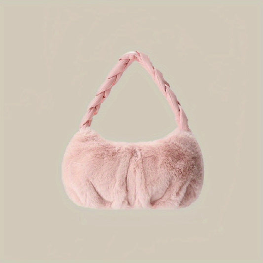 Faux Fur Hobo Bag Small Handbag Casual Cozy Tote Purse