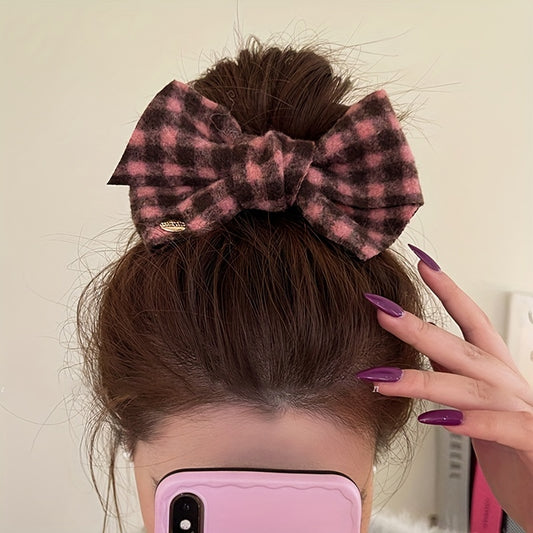 Plaided Bow Decor Hair Clip Vintage French Barrette Headwear