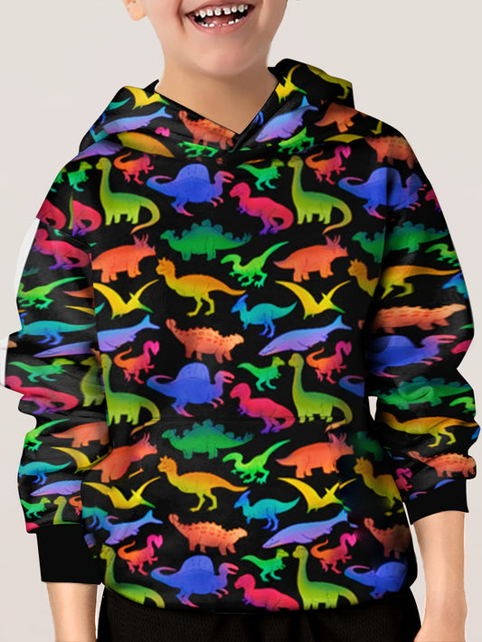 Gradient Dinosaur Pattern Hoodie For Kids Casual Pullover Hooded Long Sleeve Top