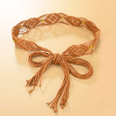 Boho Bowknot Sash Belt Vintage Hollow Braided Wax Rope Waistband