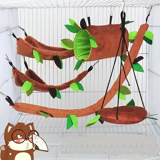 Rat Climbing Swing Toy Set Hammock Squirrel Drill Tube Twig & Leaf