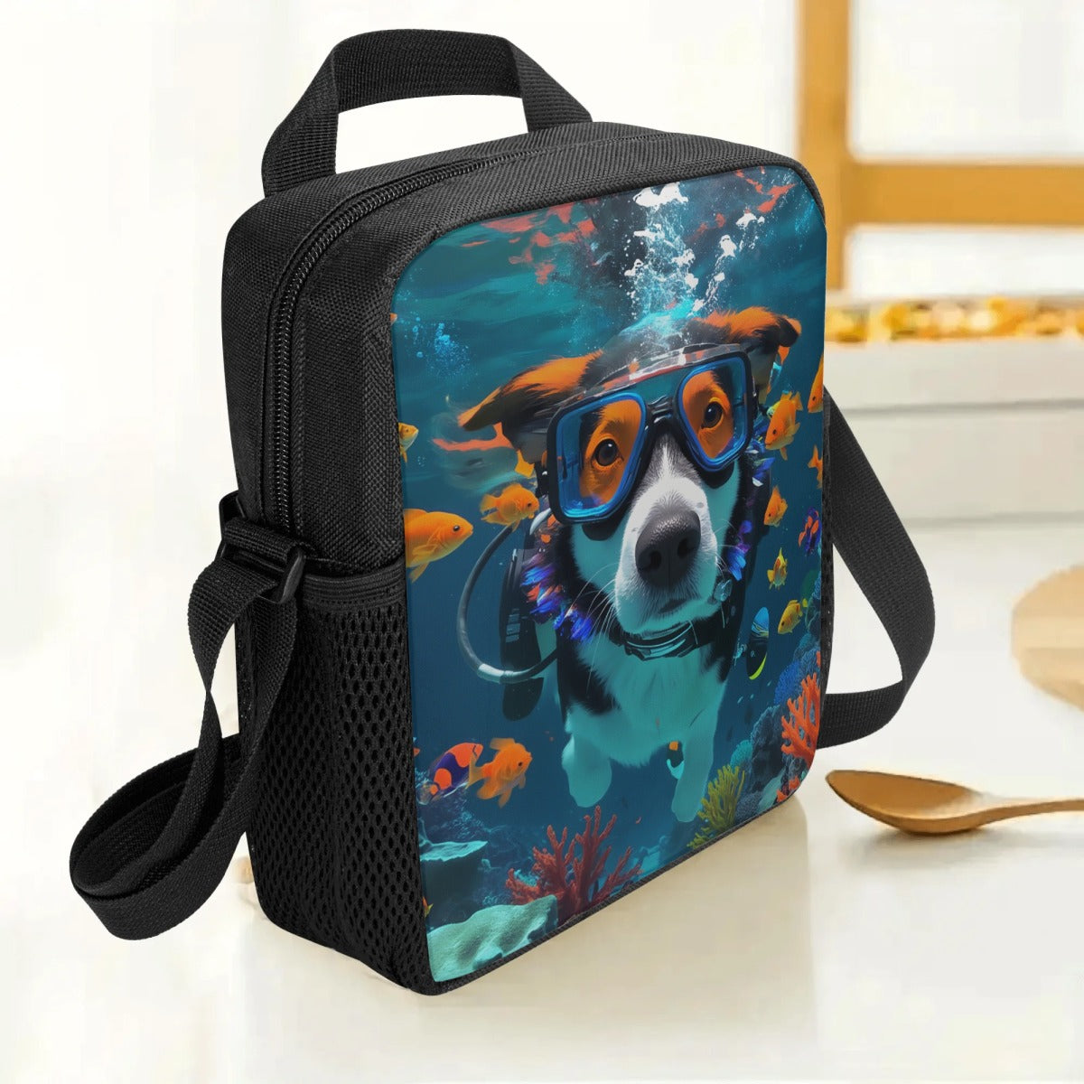 Diving Dog Print Insulated Lunch Bag Large Capacity