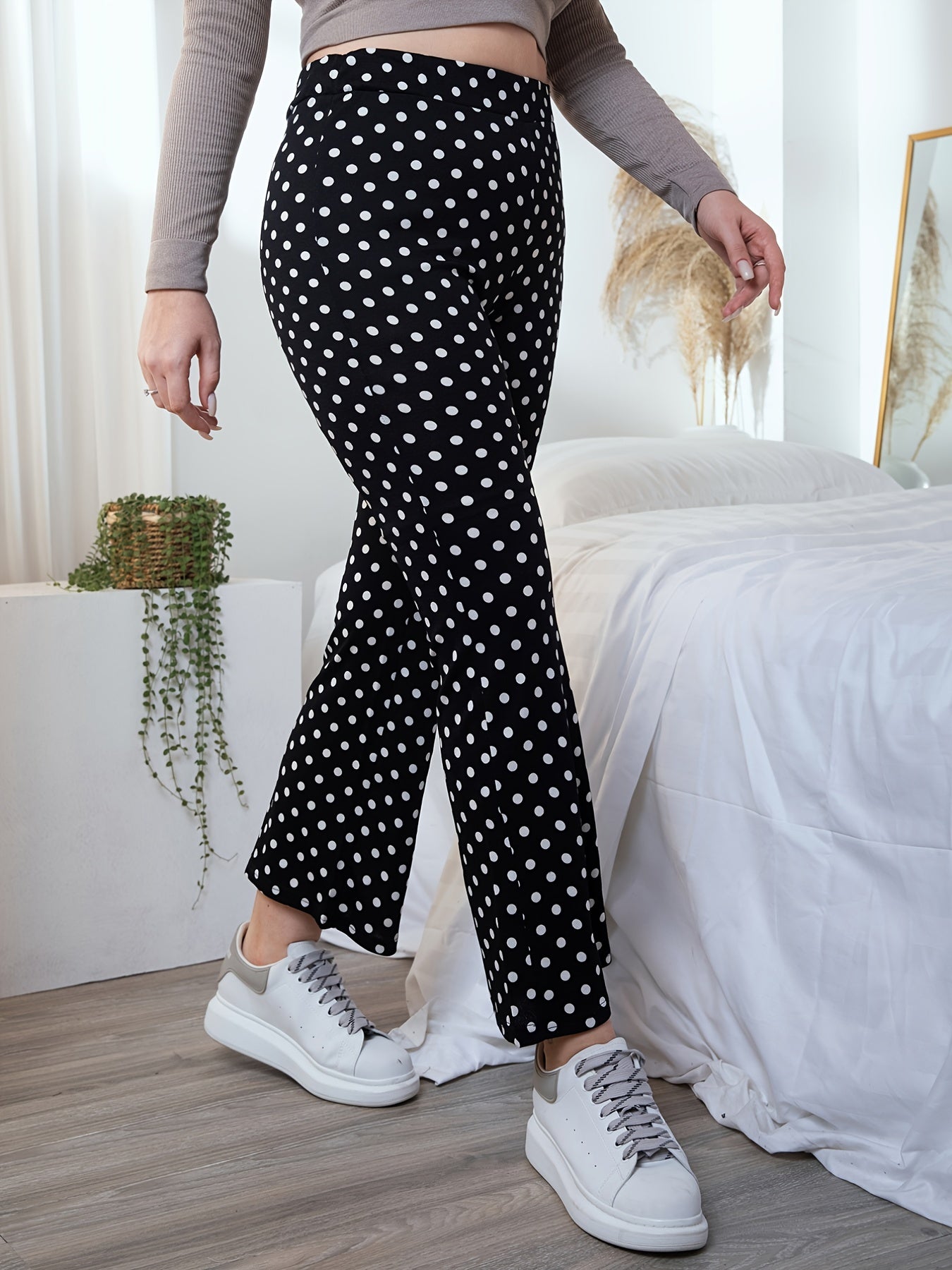  Polka Dot High Rise Flared Leg Pants