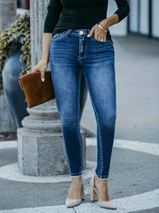  Solid Button Up Stretch Skinny Jeans