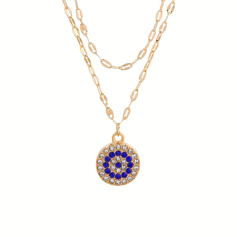 Evil's Eye Crystal Double Layer Necklace 18K Plated Sweater Chain