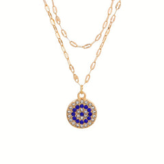 Evil's Eye Crystal Double Layer Necklace 18K Plated Sweater Chain