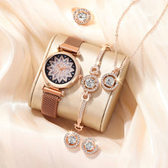 Quartz Watch & Rhinestone Jewelry Set for Kids