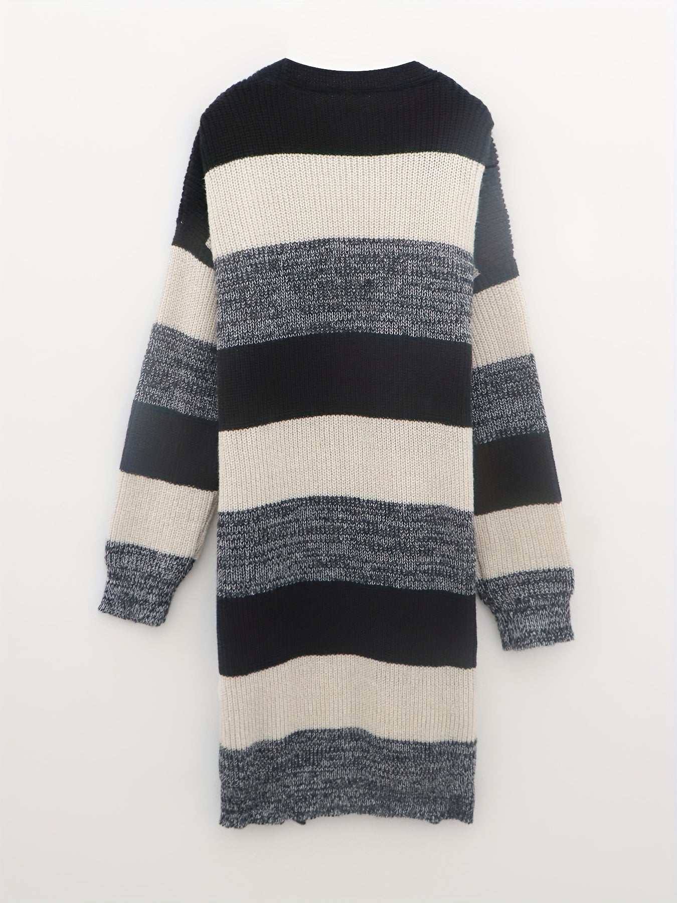  Colorblock Long Sleeve Open Front Cardigan