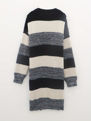  Colorblock Long Sleeve Open Front Cardigan