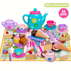 Afternoon Tea Toy Dessert Play Set Kitchenware with Spoons Cake Paper Mat