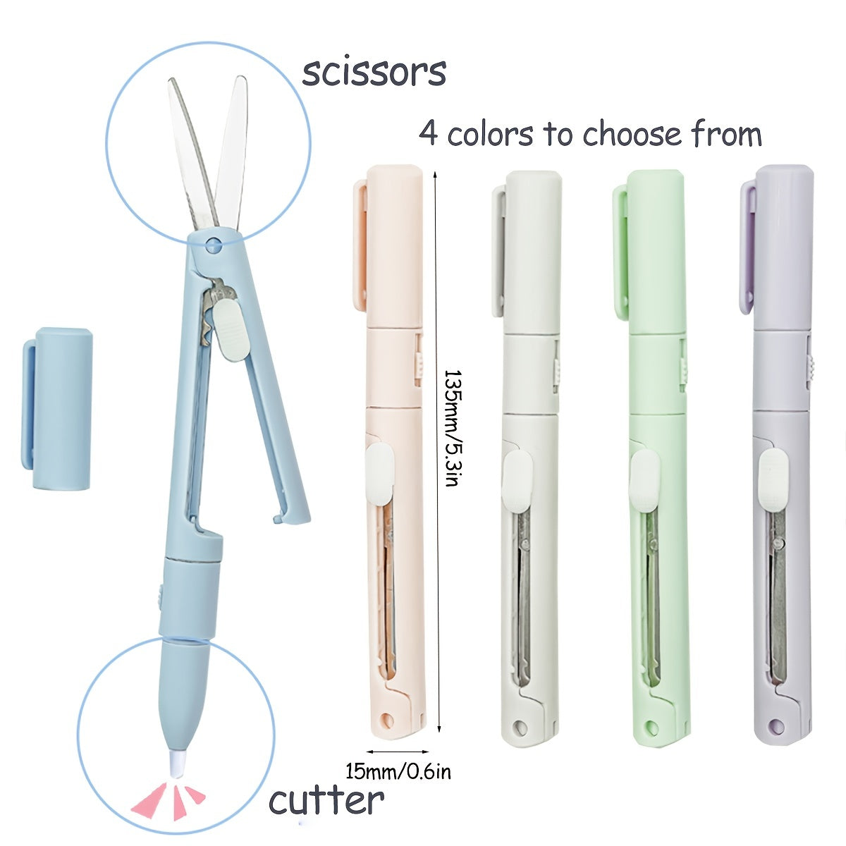 Mini Portable Scissors Paper Cutter 2 In 1 Pocket Pen Scrapbooking Art Tools