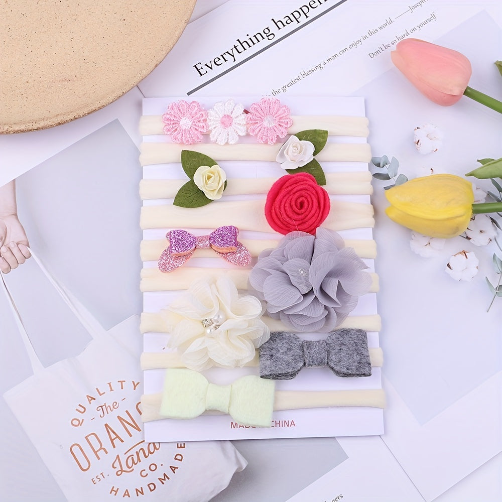 9pcs Flowers Bow Headband Hair Accessories for Baby Girls