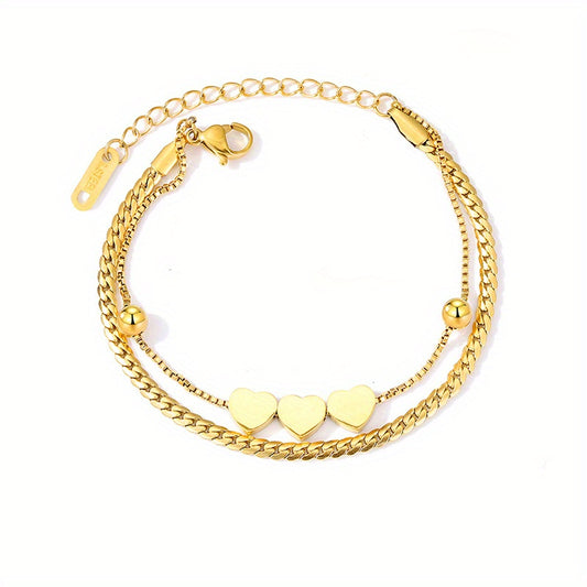 Heart Shape Adjustable Chain Bracelet Stainless Steel Hand Chain for Women