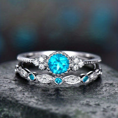 Round Cut Zircon Couple Rings 2 Pcs Set