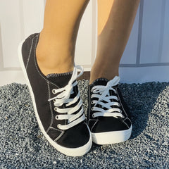 Women's Flat Canvas Shoes Comfortable & Lightweight Lace Up Sneakers Low Top