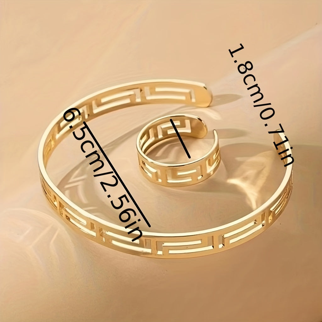 18K Plated Jewelry Set: Cuff Bangle Bracelet & Finger Ring Mother's Gift