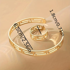 18K Plated Jewelry Set: Cuff Bangle Bracelet & Finger Ring Mother's Gift