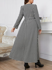  Women's Houndstooth Print Maxi Dress With Belt