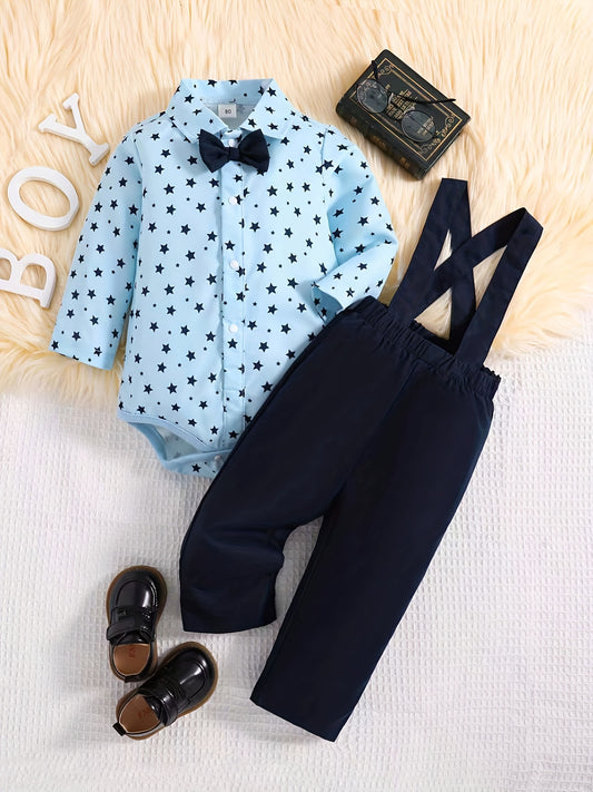 Cute Baby Boys Star Print Romper Trousers Set