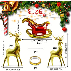 5pcs Christmas Foil Balloons Set Reindeer & Sleigh Mylar Balloons