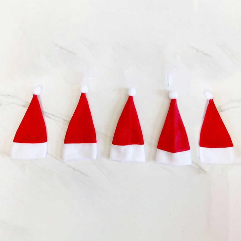 10pcs Mini Santa Hat Cup and Fork Cover Christmas Wine Bottle Covers