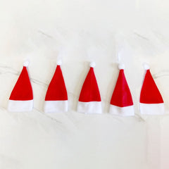 10pcs Mini Santa Hat Cup and Fork Cover Christmas Wine Bottle Covers