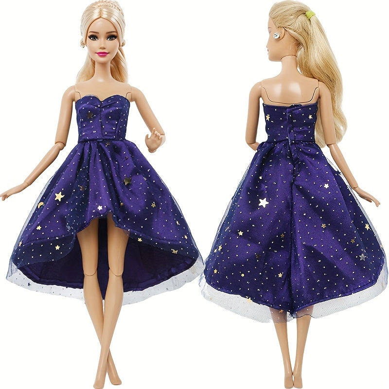 Starry Polyester Gown with Train for 11-Inch Dolls