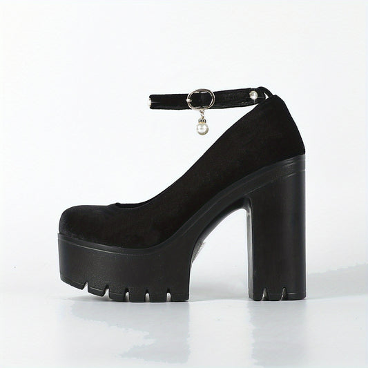 Faux Pearl Block Heels Stylish Party Pumps