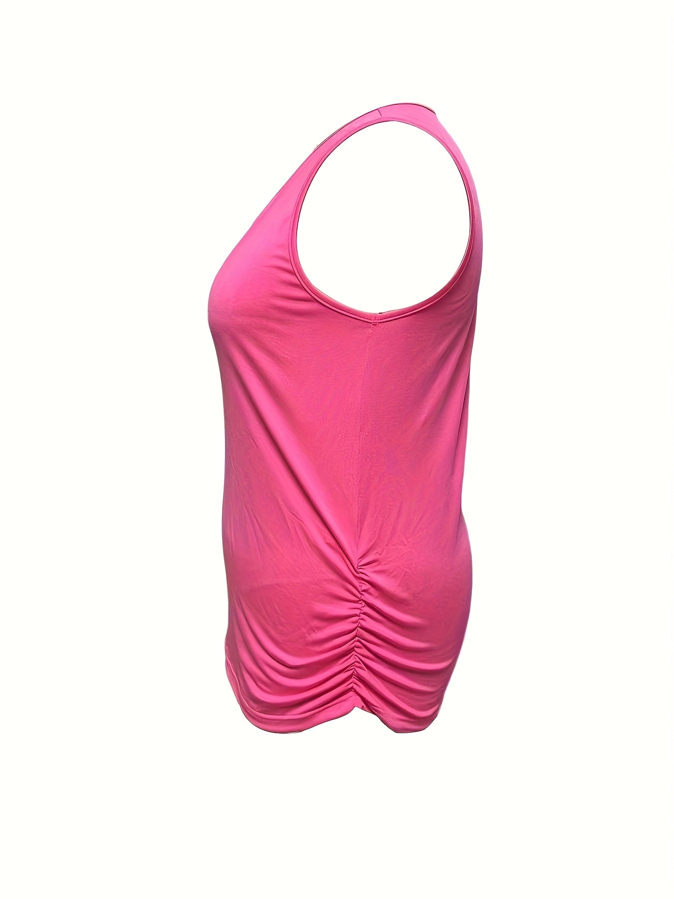  Solid Round Neck Ruched Tank Top