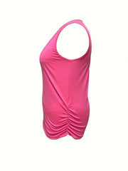  Solid Round Neck Ruched Tank Top